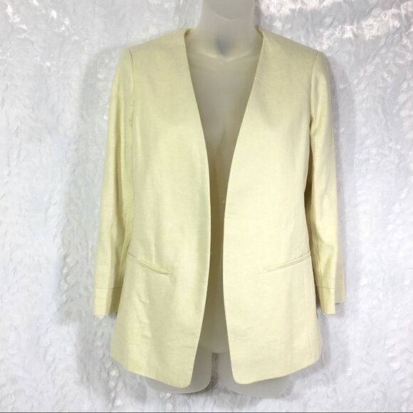 NEW Ann Taylor linen open front natural cream ivory blazer coat jacket NWT 00 - Picture 2 of 12